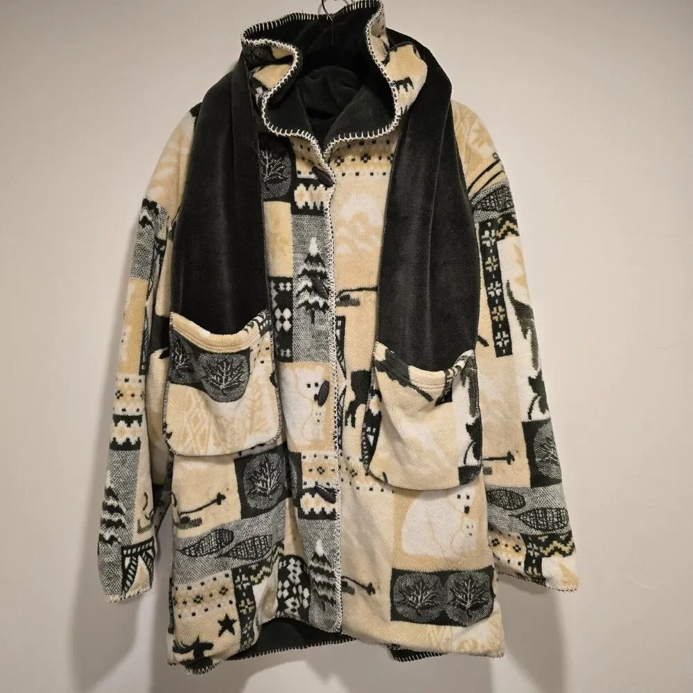 Vtg Quality Goods Canada Winter Nature Heavy Fleece Reversible Coat Jacket M/L - Picture 1 of 16